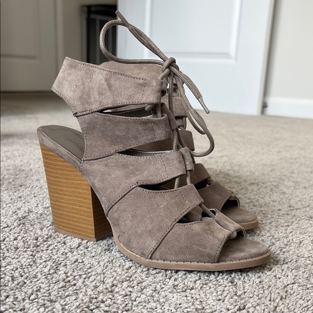Charlotte Russe Brown Heeled Sandals with Lace-Up Design
